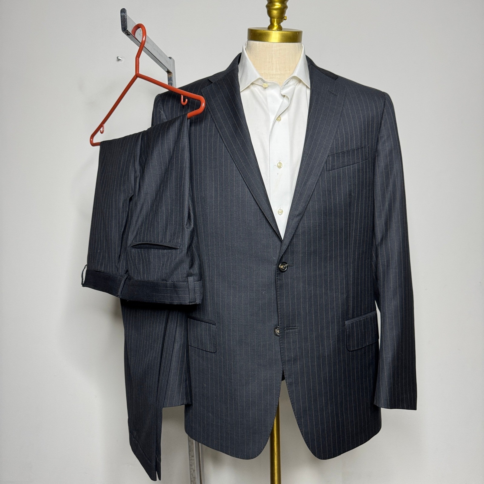 Faonnable Suit Men 44r W38 (56 It) Grey Pinstripe Guabello Super 150s Wool